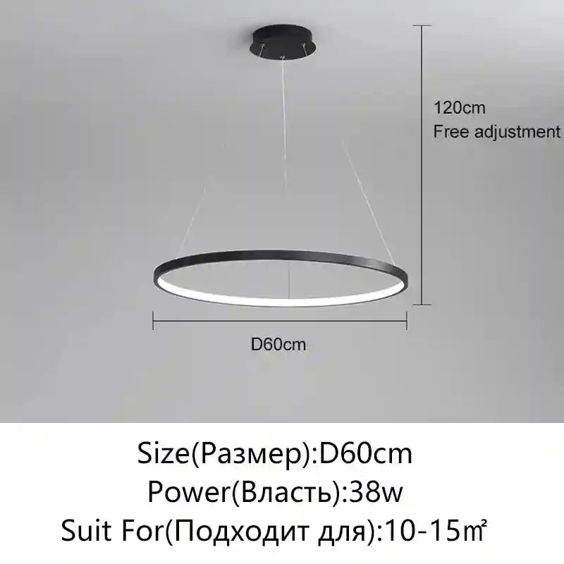 Modern LED Ring Light – Minimalist Dimmable Chandelier for Studio Black 60cm Tidesmit