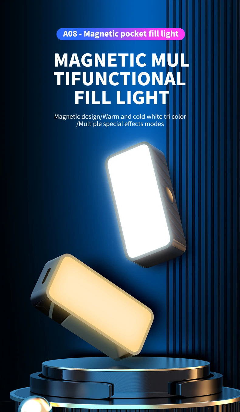Rectangular magnetic pocket LED fill lights with warm and cool white settings for photography and video lighting.