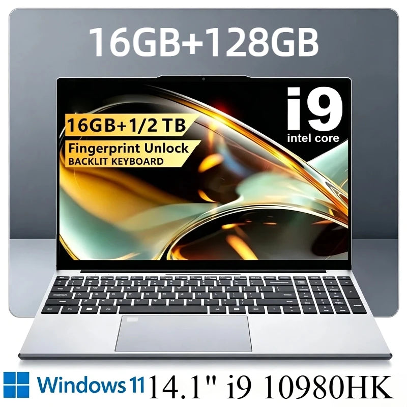 14.1 Inch Intel Core i9 10980HK Windows 11 Pro Laptop 32GB DDR4 2TB SSD Gaming Office PC Gamer Portable Notebook