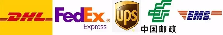 Delivery service logos collage with DHL, FedEx, UPS, and other international shipping icons