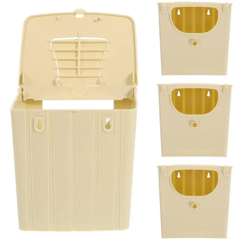 4 pack beige plastic bird breeding boxes for lovebirds. Hanging incubation nests for easy cage nesting and mating.