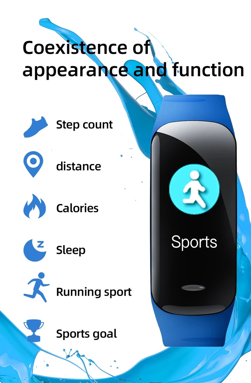 Smart Watch C1 Plus Bluetooth Step Counting Sports Bracelet Fitness Tracker Heart Rate Blood Pressure Sleep Men Women Gift