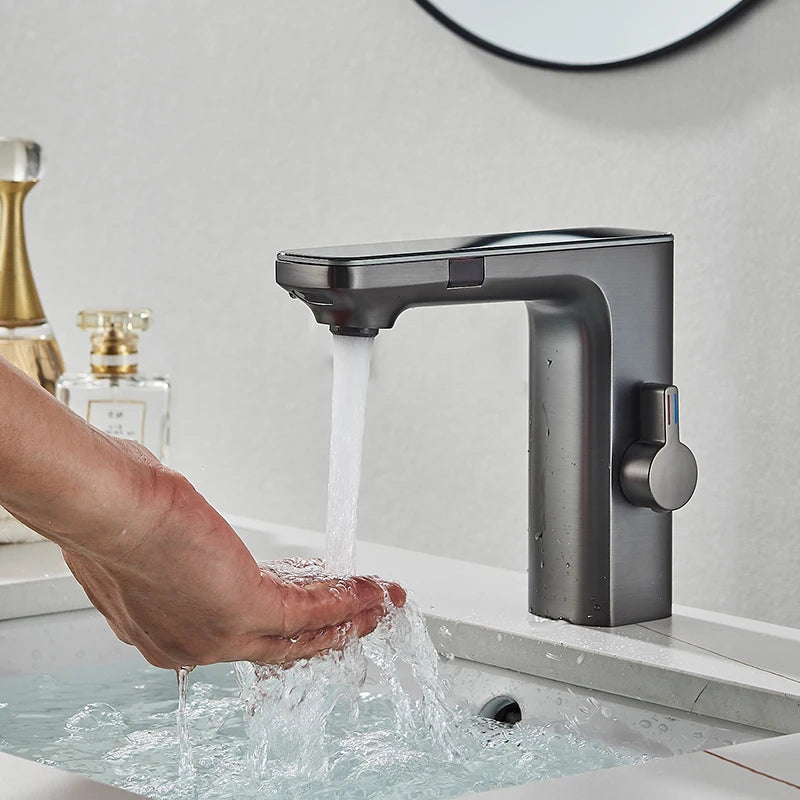 Smart Sensor Basin Faucet Digital Display Screen Hot Cold Water Mixer Tap Vanity Touchless Faucet For Bathroom Basin Taps Crane