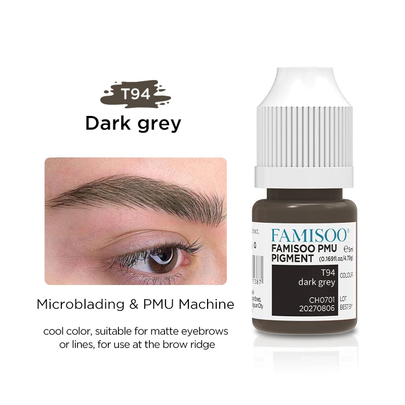 Professional Microblading Eyebrow Tattoo Ink - Long-Lasting 5ml Pigment Permanent Makeup Machines T94 Dark grey China