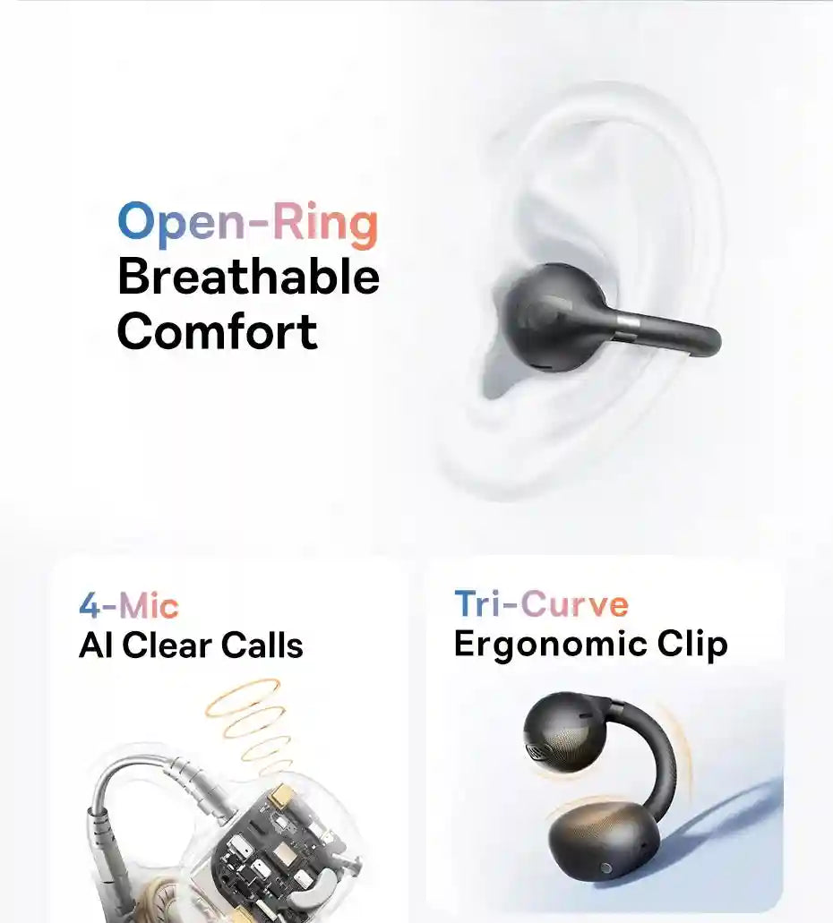 Tidesmit Open Ear Wireless Earbuds – Secure Clip-On Sports Headphones Tidesmit