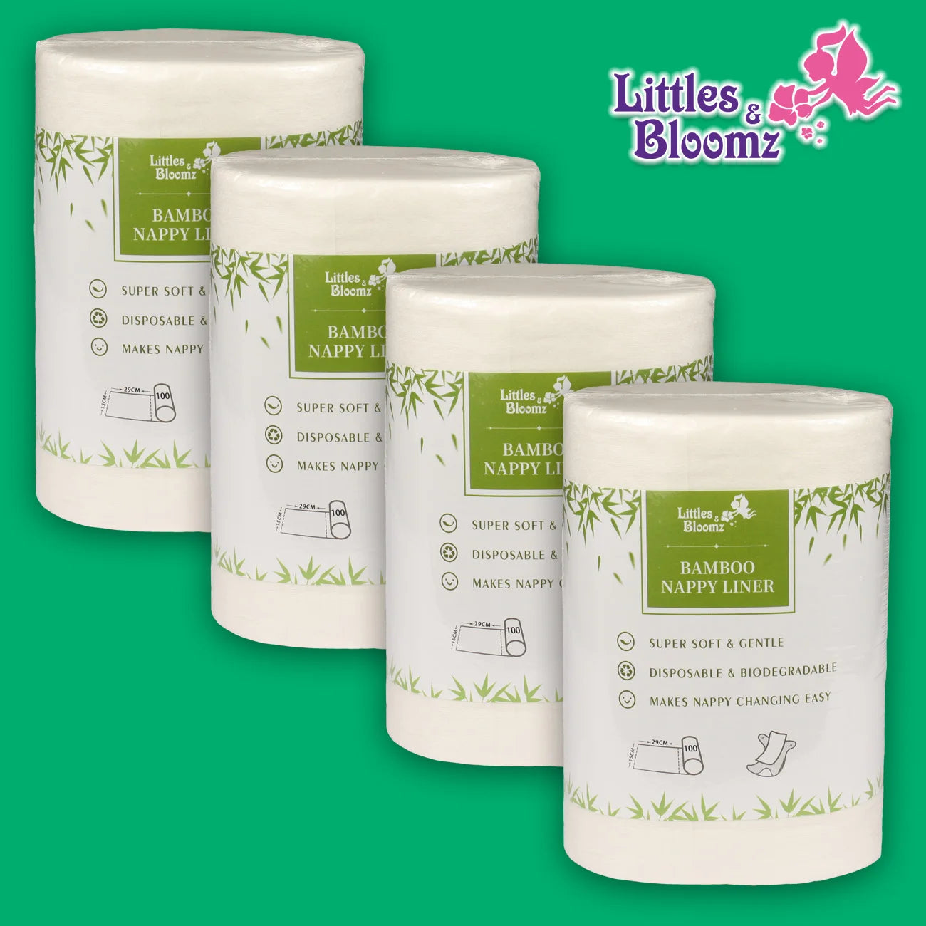 4PCs 100% Biodegradable & Flushable Nappy Liners Cleaning Diaper Insert Cover Wipes One Set for 4 Rolls Bamboo Liners One Set