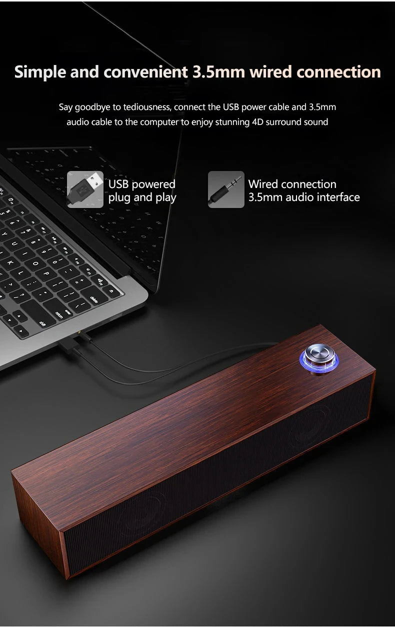 Wooden Computer Speaker with Subwoofer Bass - HiFi Audio System Tidesmit
