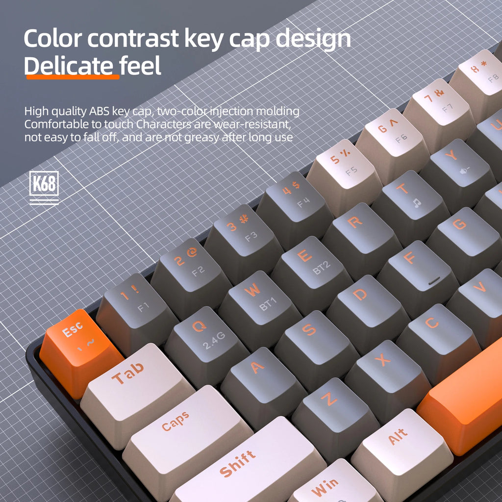 60% Wireless Mechanical Keyboard Bluetooth Dual Mode Hot-Swap Ziyoulang K68 Mini Keyboard 68-Key Red Switch for PC/IPhone iPad