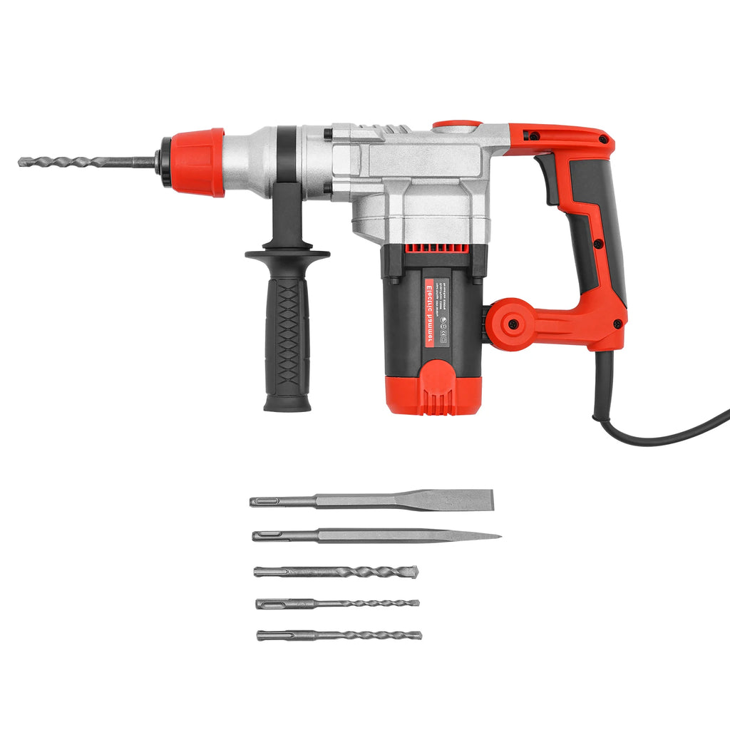 2200W Rotary Hammer Drill with 6 Drill Bits & Toolbox, 4 In 1 Electric Concrete Perforator, Multi-Function Electric Hammer Kit