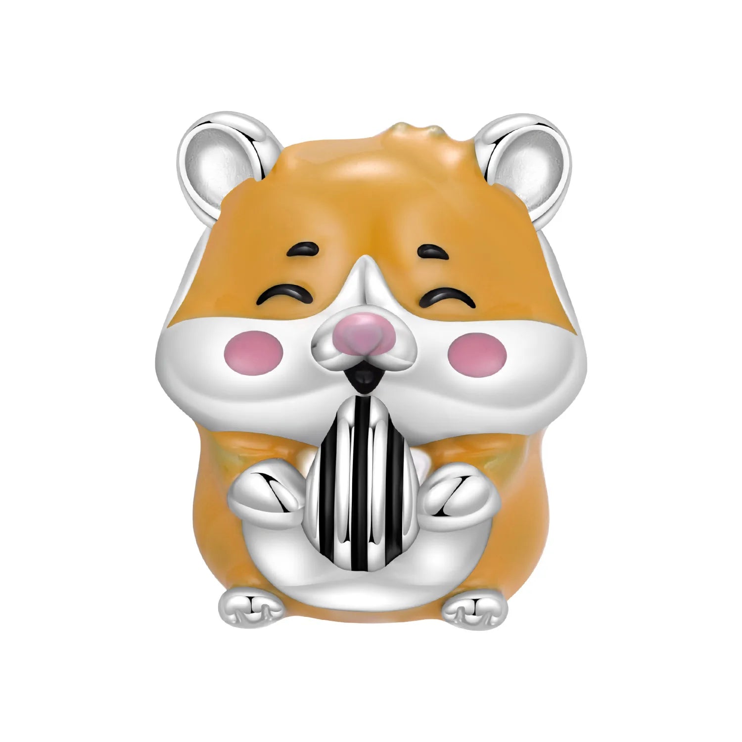 Cute 925 sterling silver hamster charm bead for bracelets, featuring enamel details for a trendy pet lover gift.