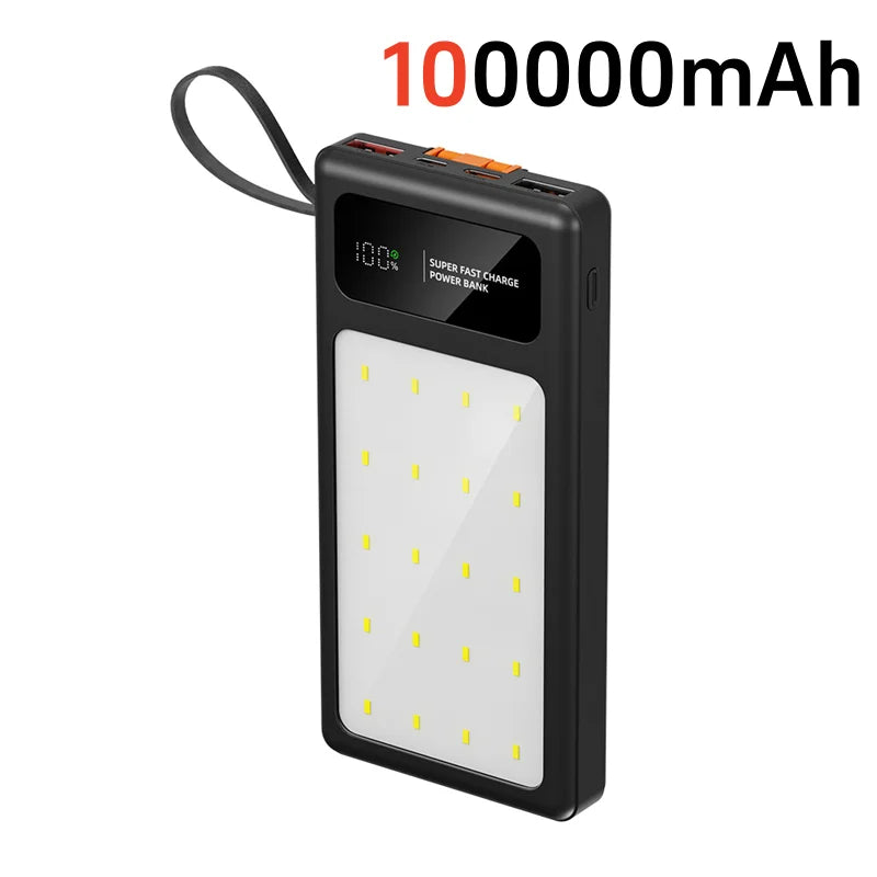 Portable Power Bank with Camping Light - 50000mAh PD Fast Charging Black 100000mAh Tidesmit