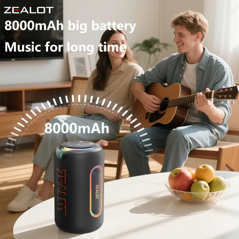 ZEALOT-MP1 60W Wireless Speakers,RGB Light,30 Hours Playtime,, Waterproof IPX 6,Wireless Speaker, Dual Pairing, 8000mAh Battery.