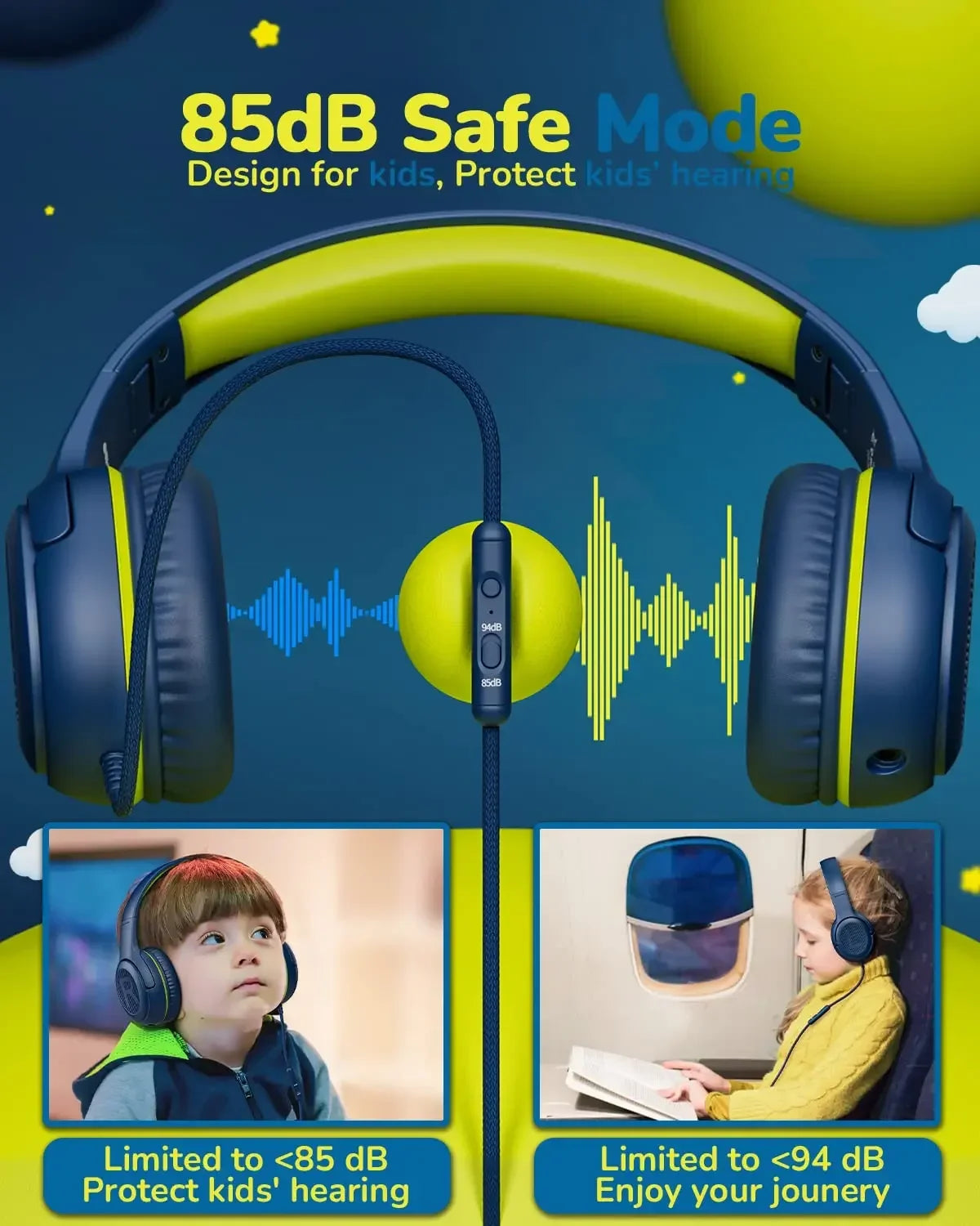 Kids Wired Headphones with Microphone - Foldable Over-Ear Tidesmit Tidesmit