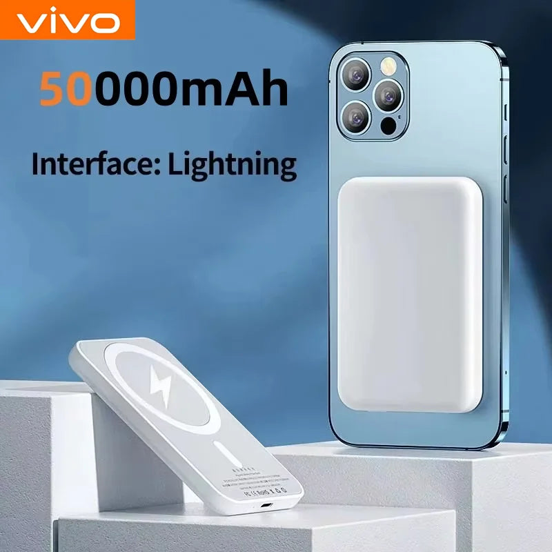 Magnetic Power Bank 50000mAh - Fast Wireless Charger for iPhone White 50000mAh Tidesmit