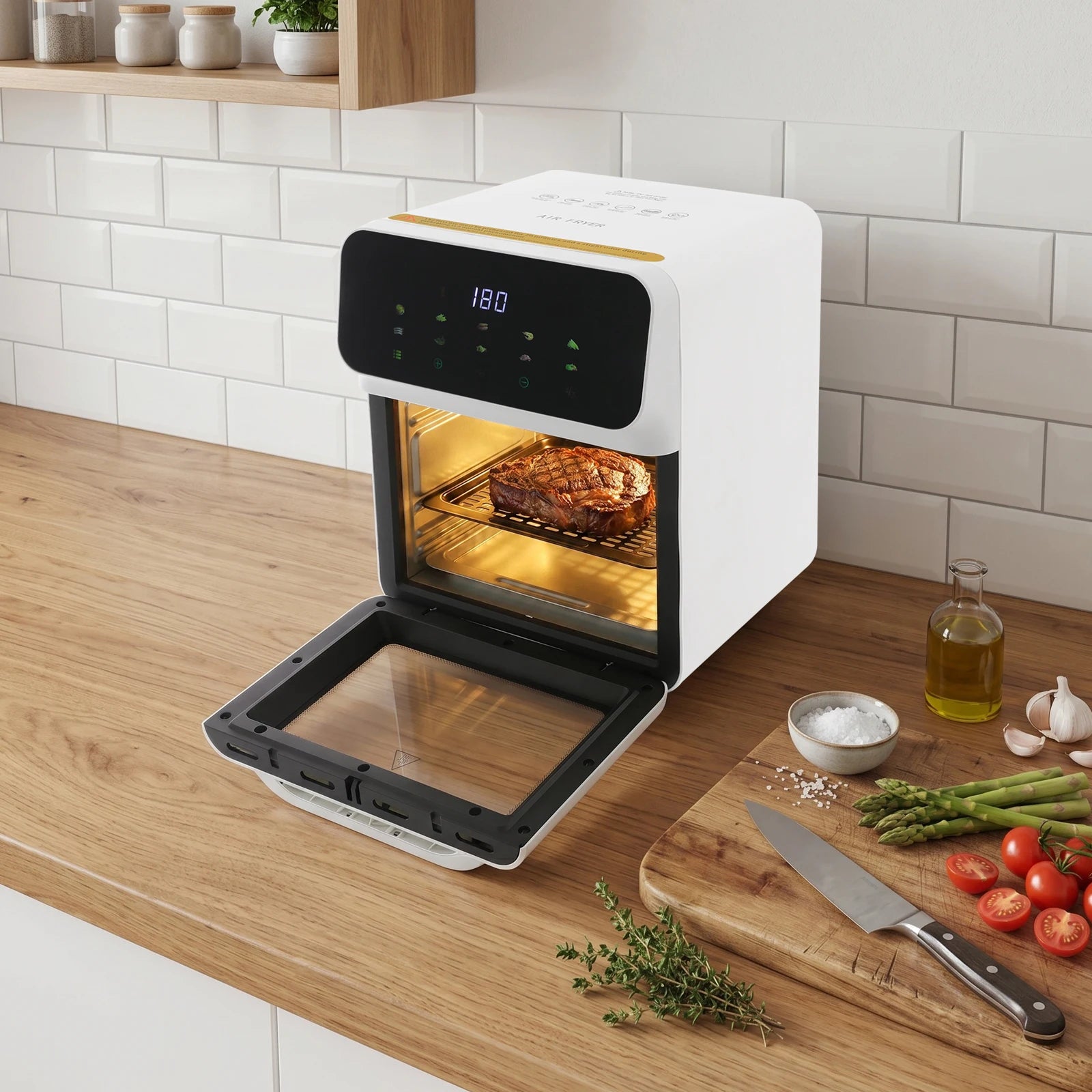 Air Fryer 10L 2.64Gal, Hot Air Fryer with Viewing Window & Touchscreen, 1350W 176-392°F for Family Meals