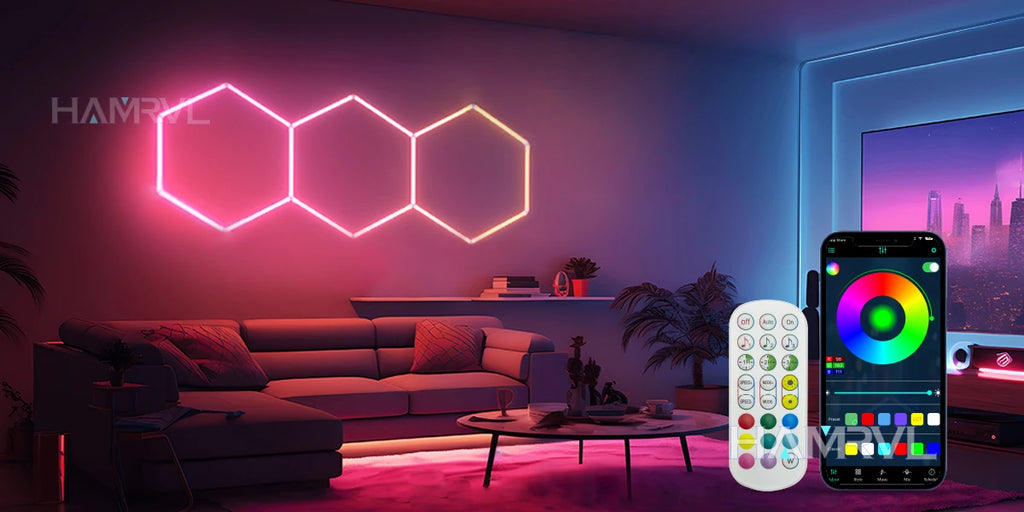 Garage Dimmable Hexagon LED Lighting RGB Color Change 3000-6000K Gym BarberShop Honeycomb Ceiling Lights Halloween Party Gaming
