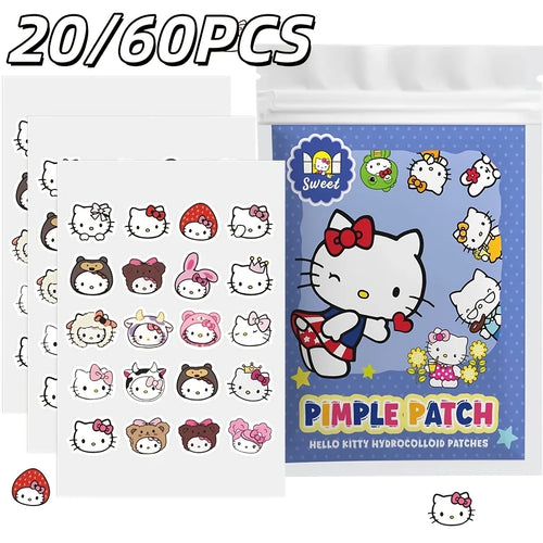 Hydrocolloid acne patch set with Hello Kitty character stickers on card backing