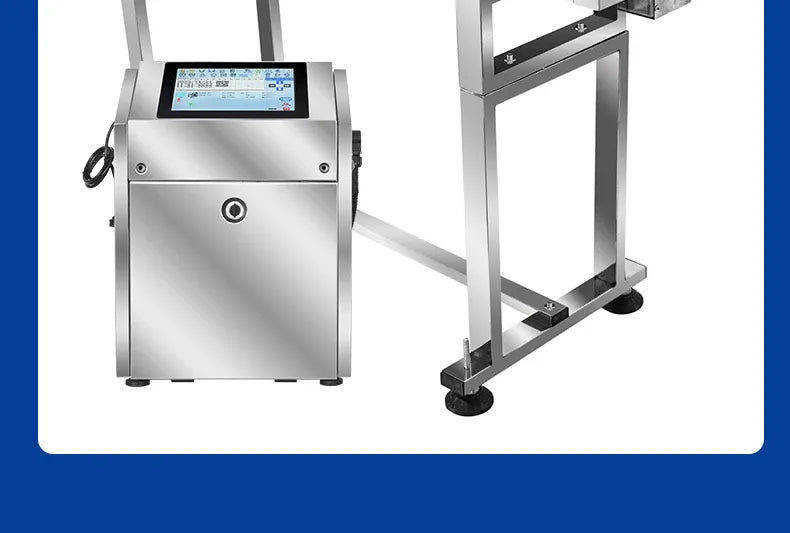 Inkjet printer and conveyor stand setup with touchscreen front unit
