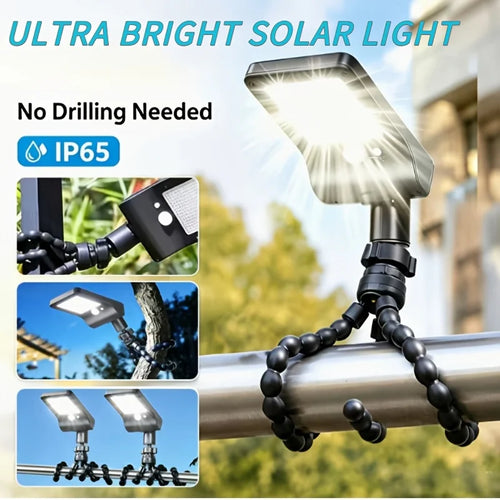 Solar octopus security light set with bendable tripod arms and motion sensor head