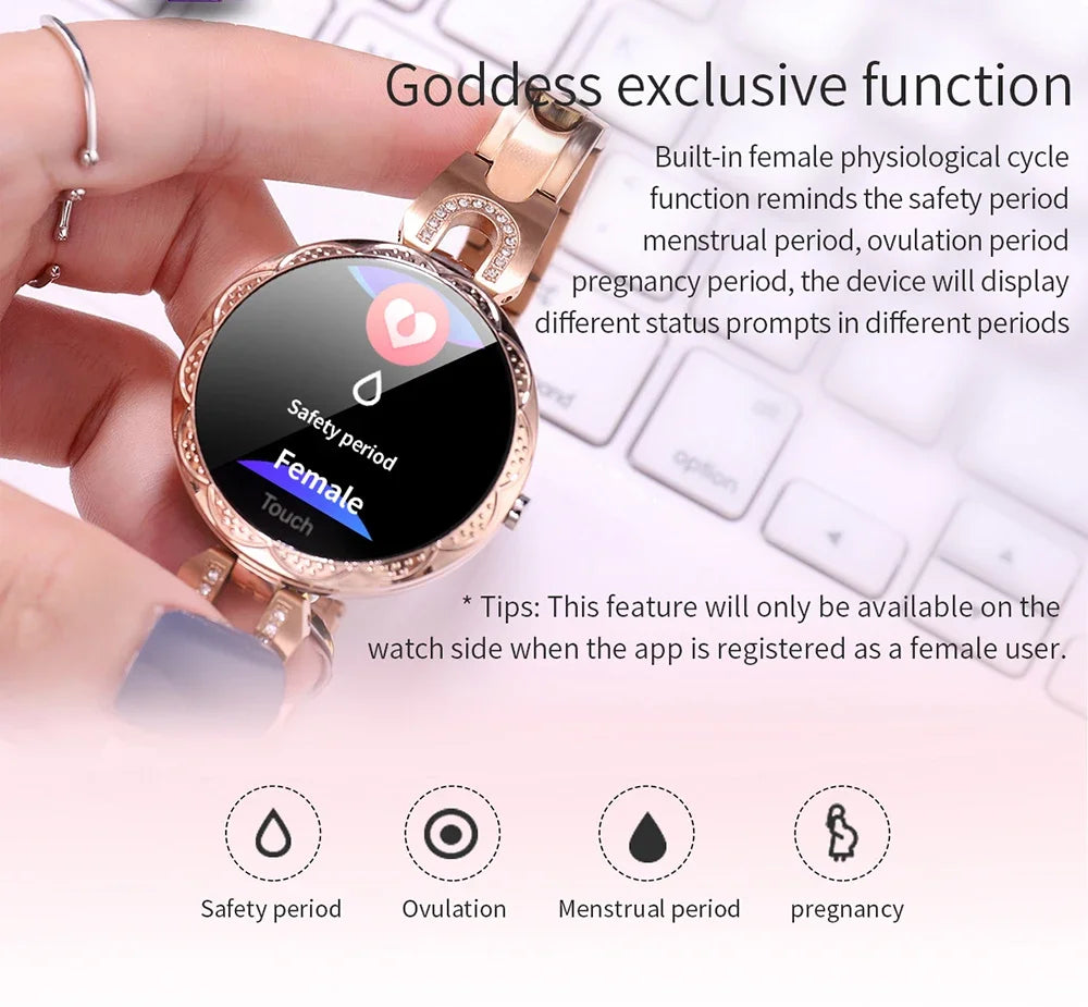 Fashion Ladies Smart Watch Luxury Women Bluetooth Wristband Waterproof Blood Pressure Fitness Tracker Bracelet Crystal Watch