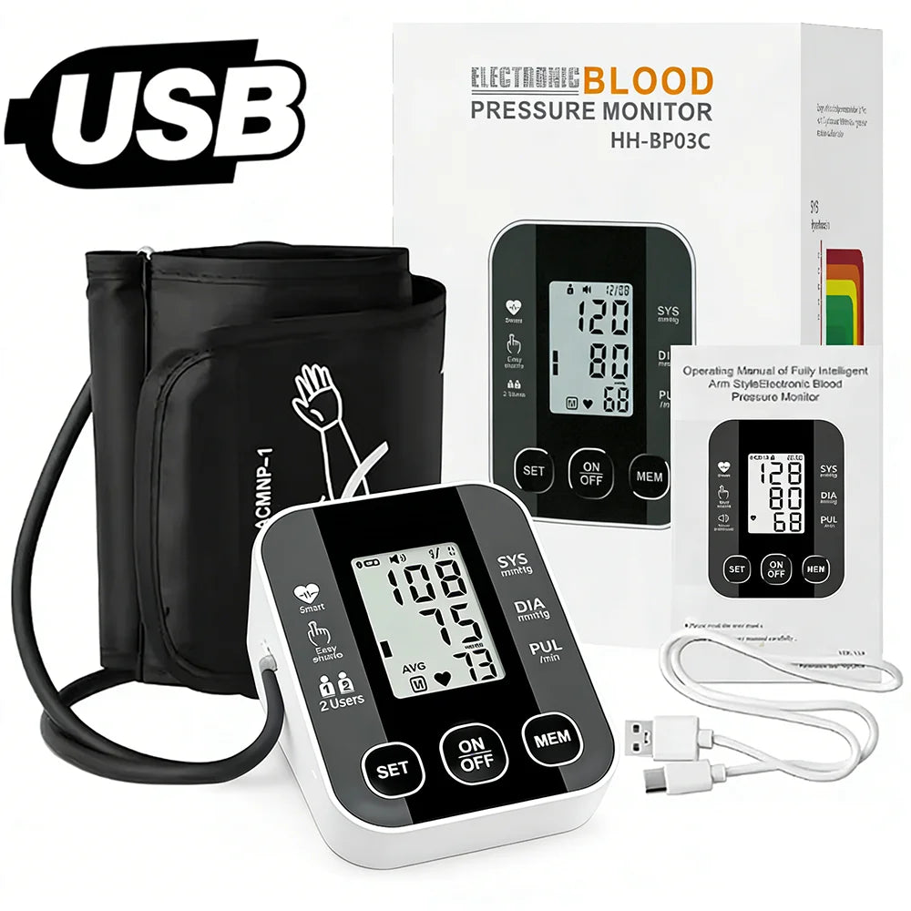 Arm Blood Pressure Meter Digital 36cm Cuff Automatic Pressure Tonometer Medical Tensiometer Heart Rate Pulse Meter BP Monitor