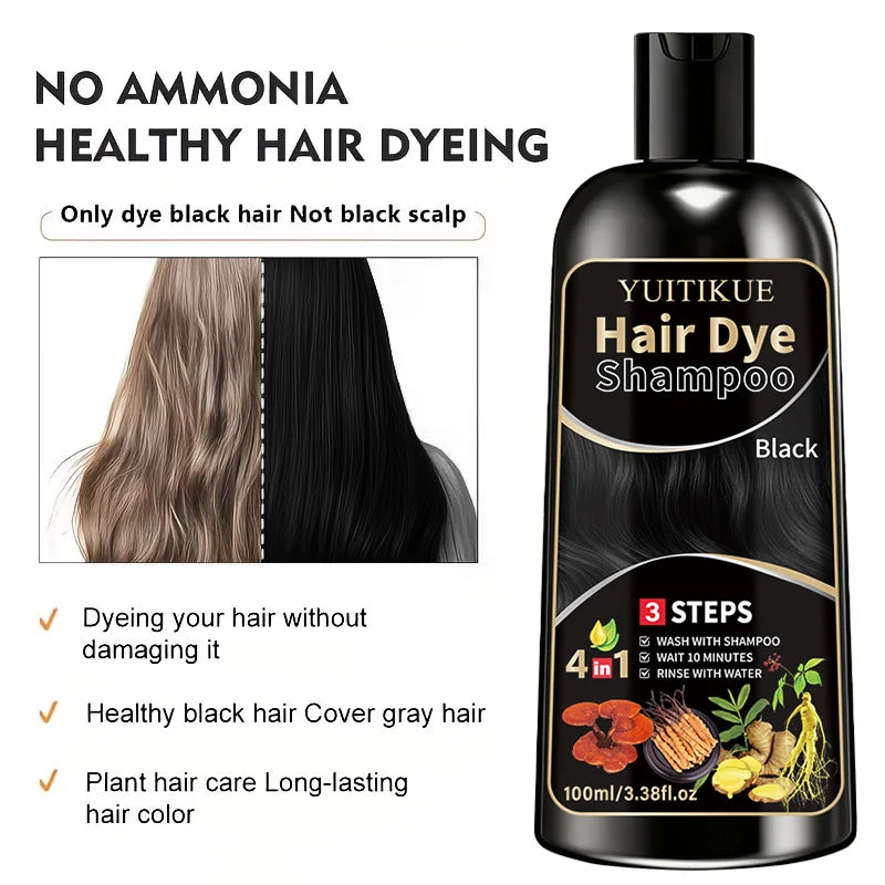 YUITIKUE Herbal Black Hair Dye Shampoo - Gentle Cleansing, Long-Lasting Color & Healthy Dyeing