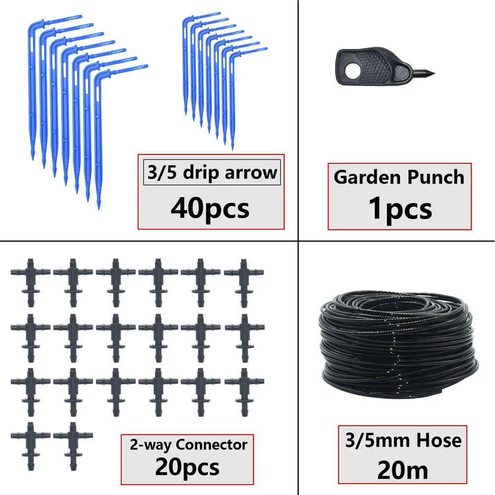 Greenhouse Potted Curved Arrow Dropper Micro Drip System 2L4L8L Pressure Compensation Dripper 3/5mm 2/4-way Irrigation Kit
