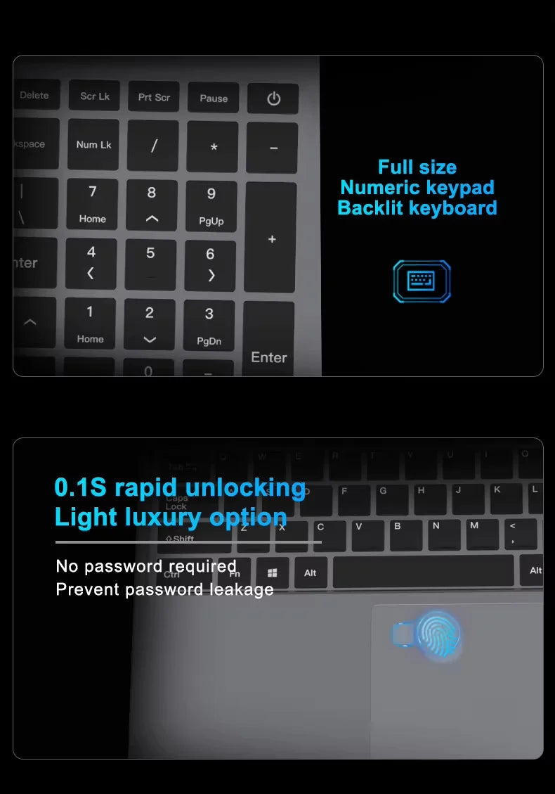 15.6" Portable intel Core i9-9900U Windows 11 Pro 16GB RAM 1/2TB SSD Fingerprint keypad backlight Office Gaming Laptop