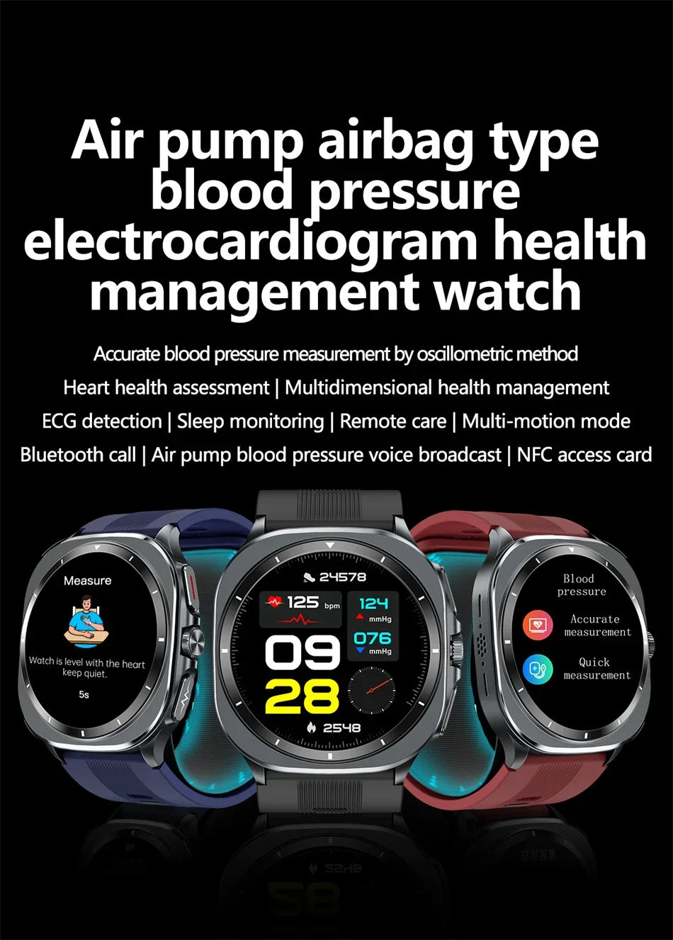 HY Digital Airbag Smartwatch for Huawei, Air Pump True Accurately Blood Pressure Watches Uric Acid Blood Lipids Health Watch Men