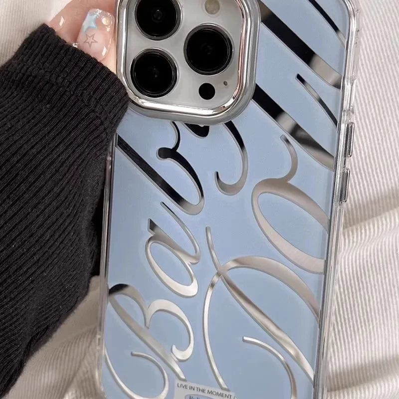 Mirror Phone Case for iPhone 16 Pro Max - Shock-Absorbing Blue Silver Finish Tidesmit