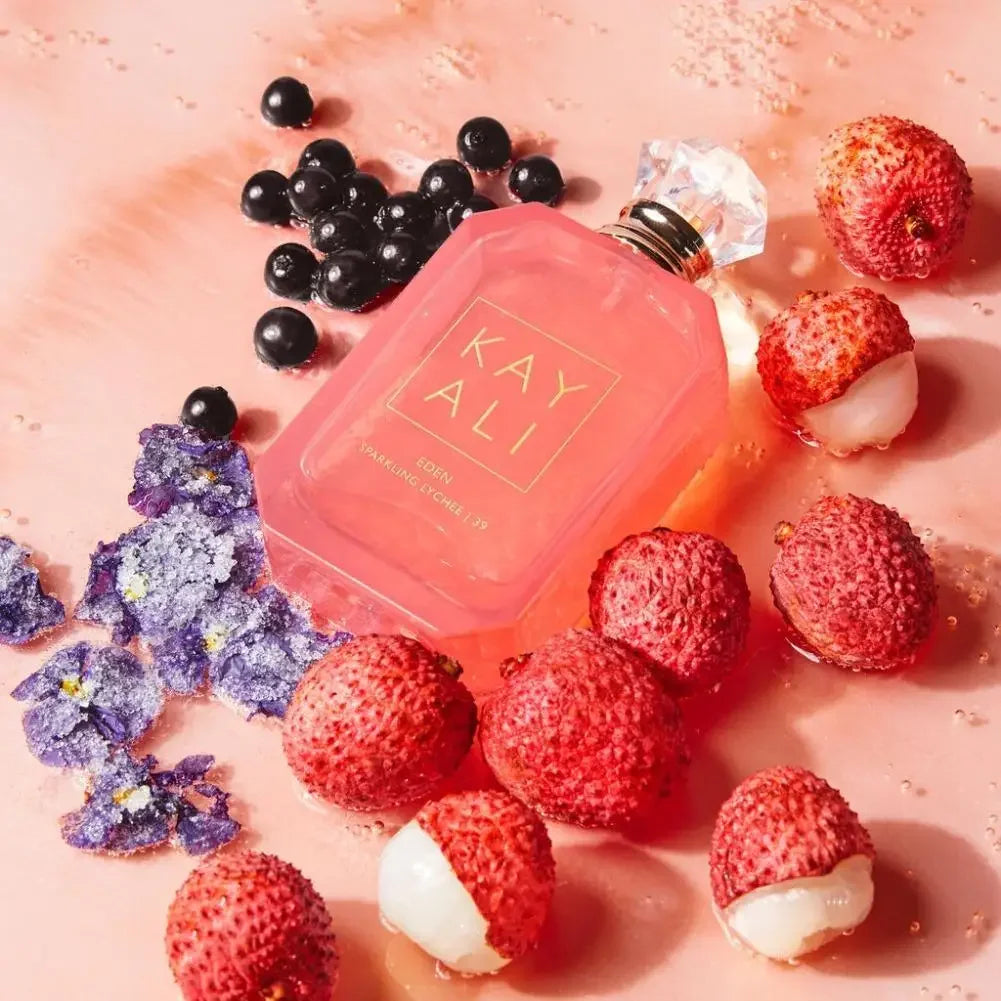 KAYALI Eden Sparkling Lychee | 39 EDP: 100ml floral fruity perfume in a faceted glass bottle with blackcurrant & lychee.