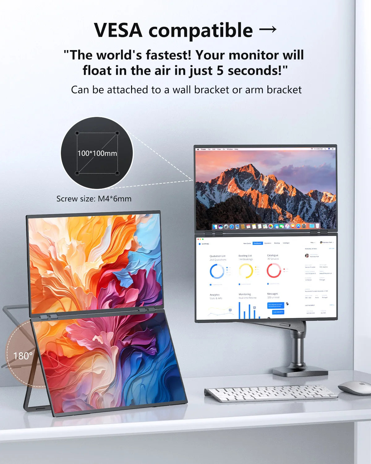 UPERFECT Delta Mega 23.8" 100Hz Dual Screen Stacked Computer Monitor With Speakers For Laptop Desktop PC MAC Phone Extended Play