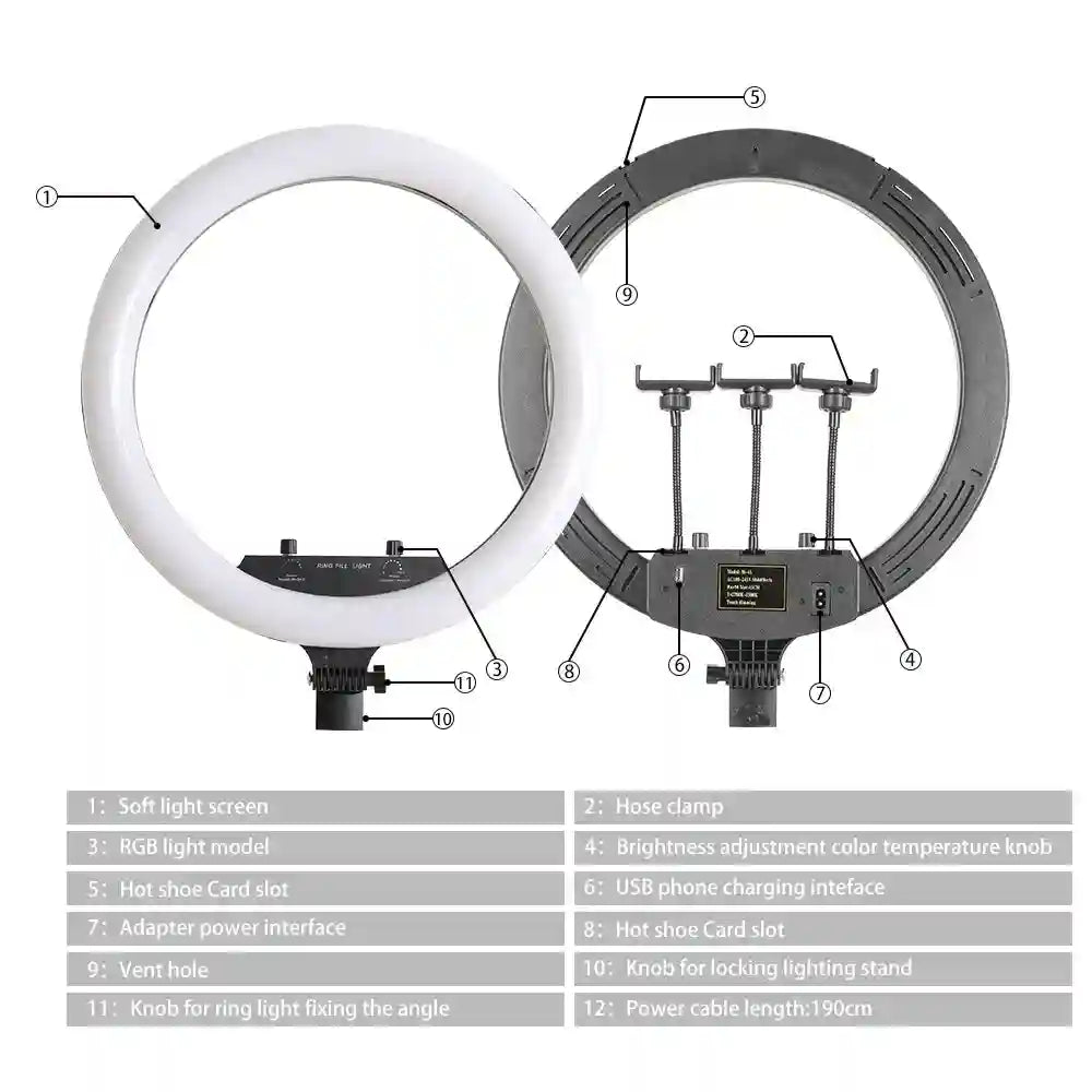 18 Inch RGB LED Ring Light with Tripod - Dimmable Studio Lighting Tidesmit