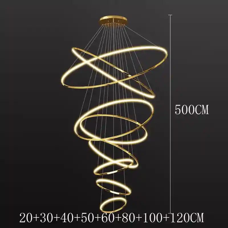 Modern LED Ring Pendant Light for Dining Room | Adjustable Black Finish gold 8 rings Tidesmit