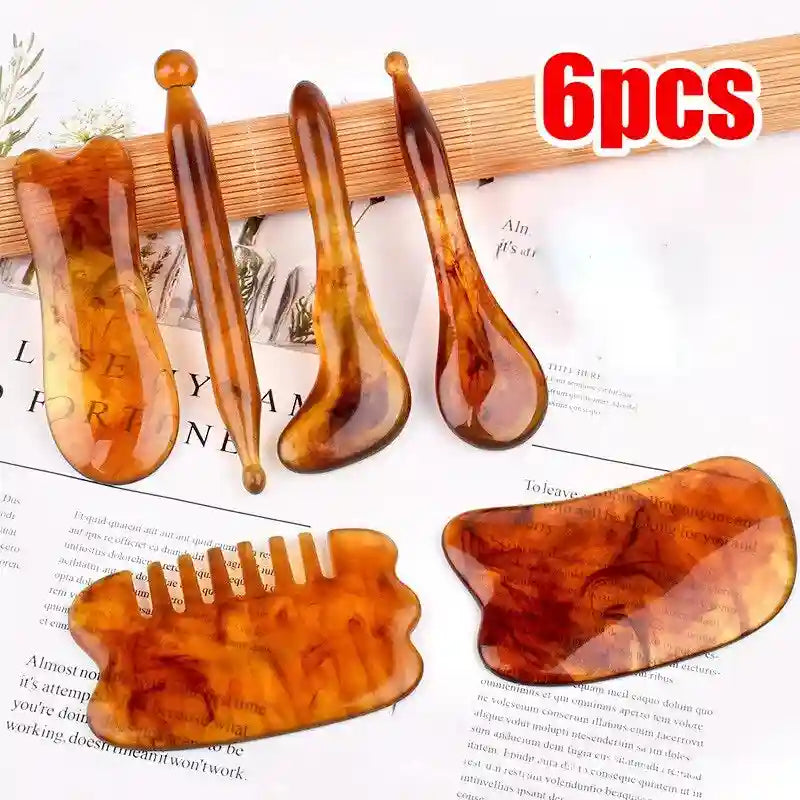 Gua Sha Scraping Tool Set 6-in-1 Face Body Massage Kit - Amber Eye Massage Instrument Tidesmit