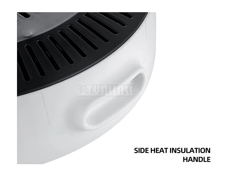 Electric hot pot side insulation handle on white base with vented black top section