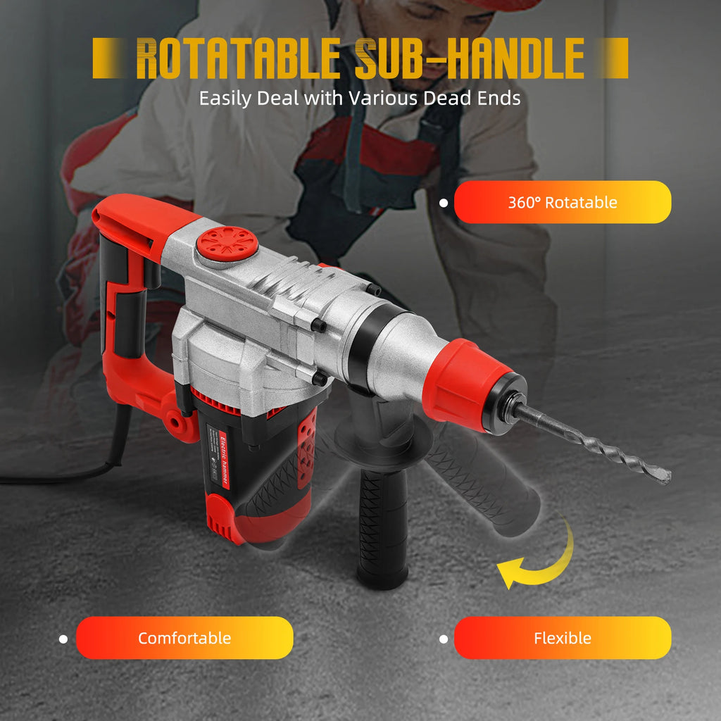 2200W Rotary Hammer Drill with 6 Drill Bits & Toolbox, 4 In 1 Electric Concrete Perforator, Multi-Function Electric Hammer Kit