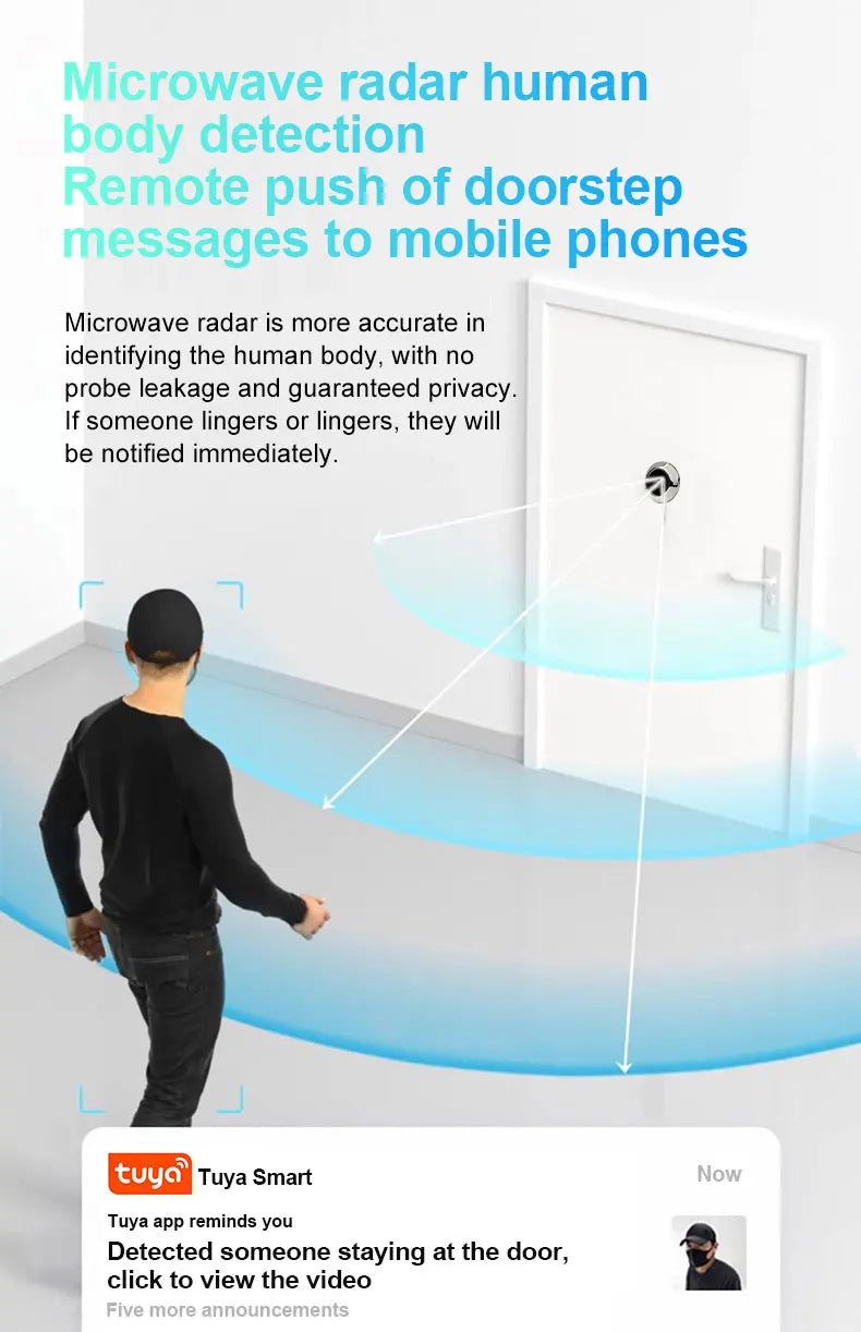 DANMINI 4.3'' Smart Door Peephole Camera WiFi Tuya Human Detection 6000mAh 120° 2KHD  3MP IPS HD Screen Remote Video Eye