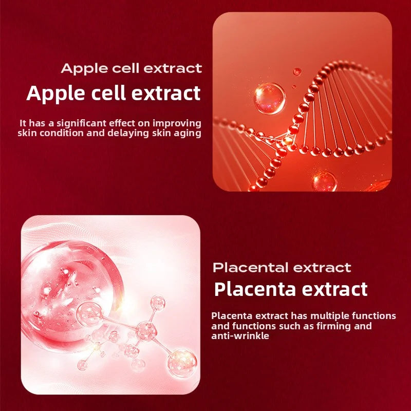 Double Serum Filler with apple cell and placental extract for firming, anti-wrinkle, and deep skin rejuvenation.