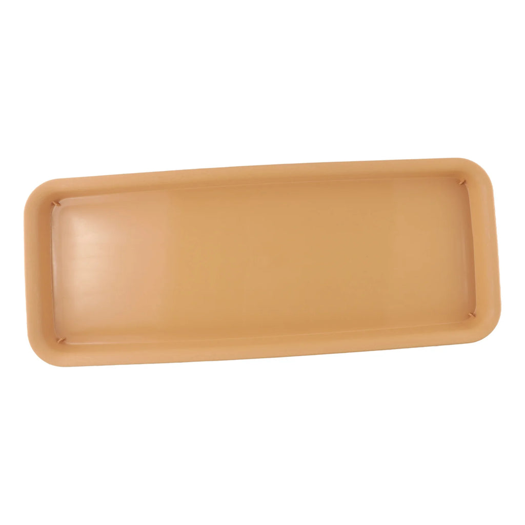 Rectangular brown plastic plant water tray with rounded corners and shallow basin