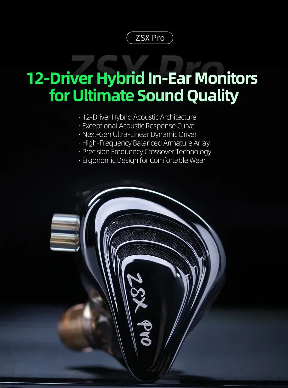 KZ ZSX Pro 6-Driver In-Ear Monitors by Tidesmit - Black Mic Tidesmit
