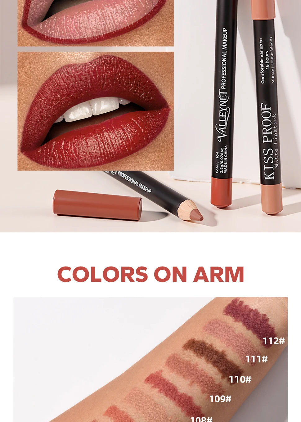 4-piece velvet matte lipstick pencil set in nude and brown shades featuring long-lasting, waterproof lip makeup.