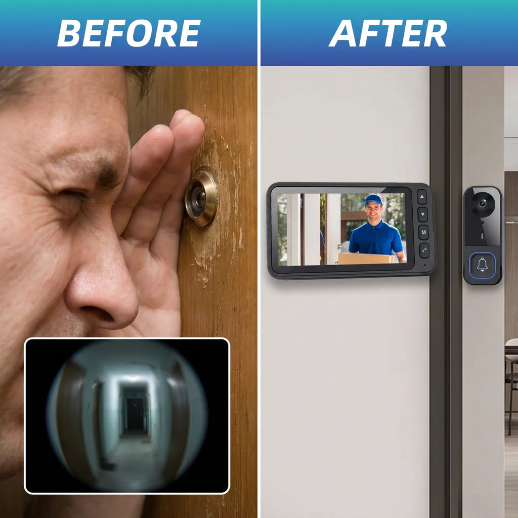Wireless Video Doorbell with 4.5 Inch Indoor Monitor 1080P HD Two Way Audio AI Human Detection Night Vision Weatherproof Home Security Door Bell Camera Kit