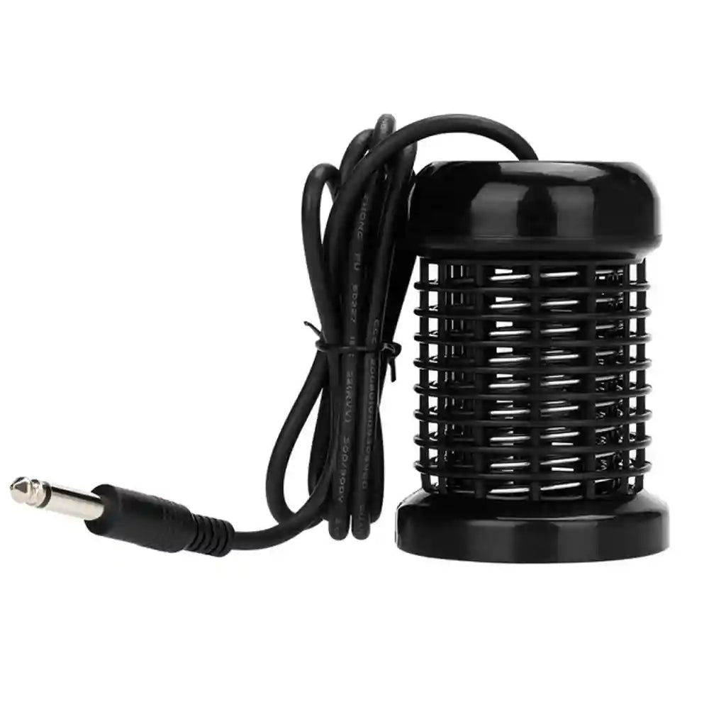 Black stainless steel ion detox foot bath array with cable and jack for hydrotherapy massage machines.