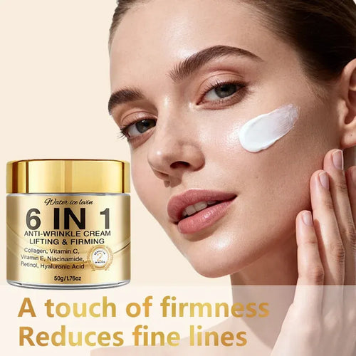 6-in-1 anti-wrinkle cream with Niacinamide in niacinamide body lotions category, side angle view of lifting face cream.