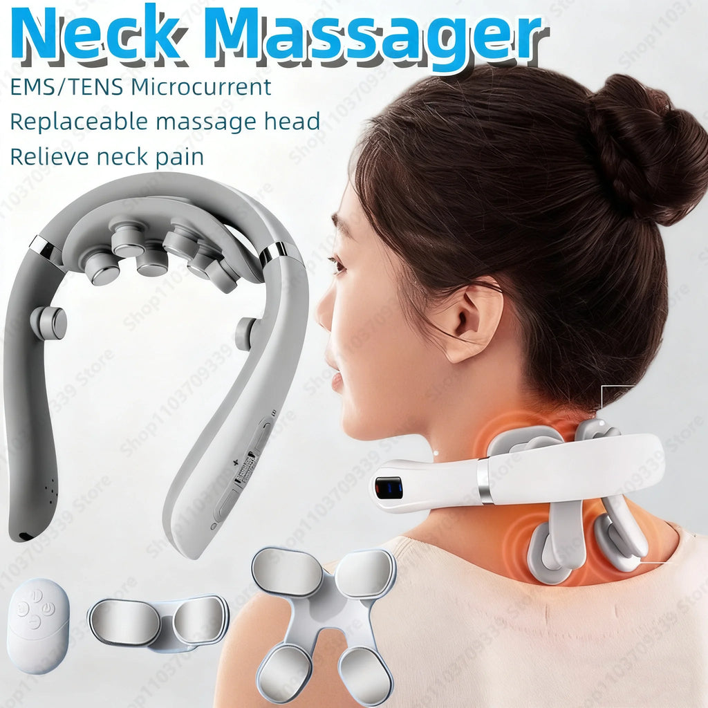 Electric Neck Massager with Heat Therapy & Deep Tissue Pulse - White Massage Cushion Tidesmit