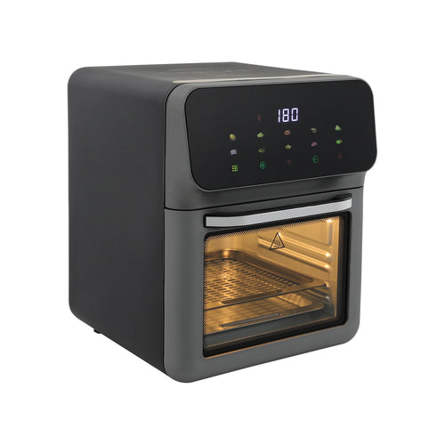 10L hot air fryer with viewing window and touchscreen control panel, dark grey exterior