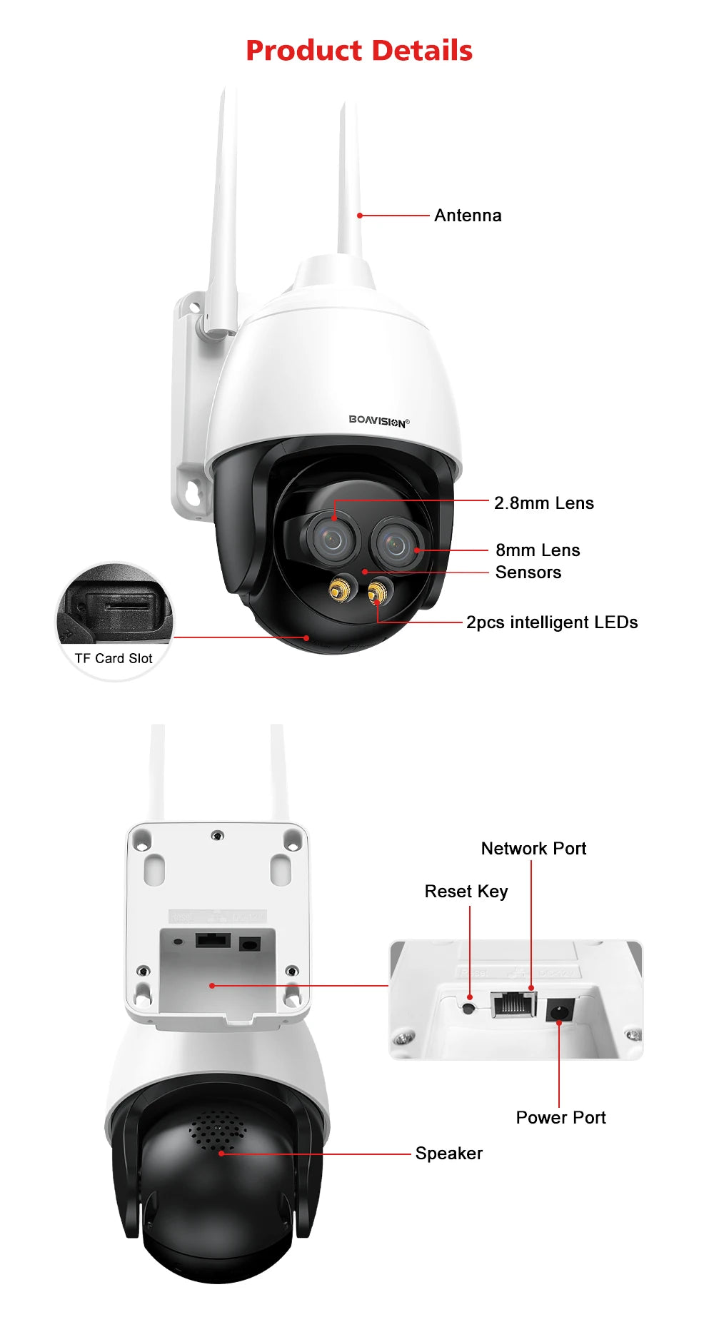 WIFI/4G /POE Surveillance Camera HD 8MP 2.8mm 8mm Dual Lens 10X Digital Zoom AI Humanoid Detection Auto Tracking Security Camera