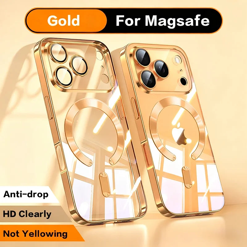 Magnetic Clear Phone Case: Shockproof Wireless Charging Protection Gold Tidesmit