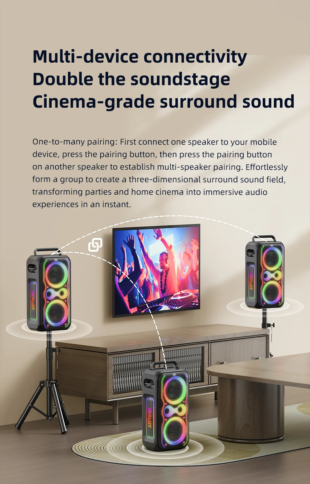 Zealot-PT21 Large Portable Bluetooth Speaker Loudest，200W Deep Bass, V5.3 Big Party Boombox Wireless Speaker For Camping Hiking